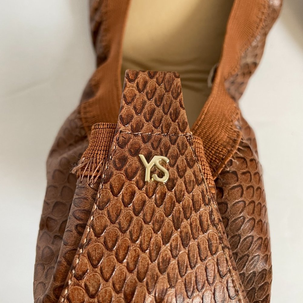 Yosi Samra Ballet Flats Tan Leather Snakeskin Print Women's Size 7 Foldable - Picture 7 of 7